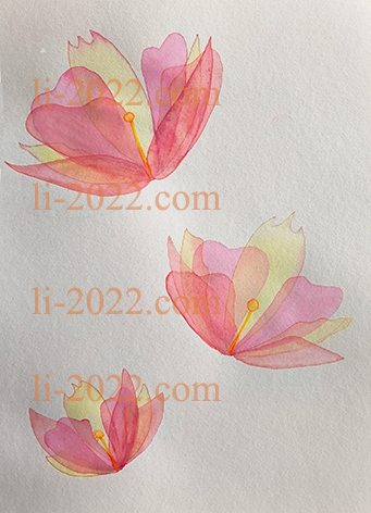 Digital Aquarelle Flowers Pink & Yellow A