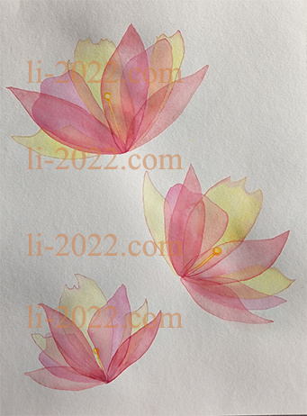 Digital Aquarelle Flowers Pink & Yellow B